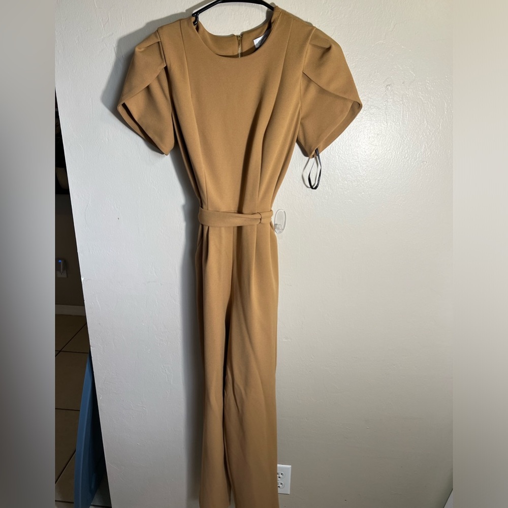 Tan Calvin Klein Jumpsuit Tie Waist